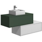Vente - unique - meuble de salle de bain suspendu vert et blanc avec simple vasque carr�e et deux tiroirs ...