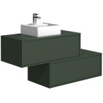 Meuble de salle de bain suspendu vert mat avec simple vasque carre et deux tiroirs - 94 cm - teana ii ...