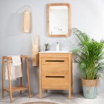 Meuble salle de bain en teck et cramique sira 60 cm