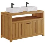 Meuble de salle de bain en teck clair avec double vasque carr�e - 120 cm - saratok