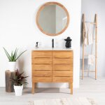 Meuble salle de bain en teck massif et cramique ananta 80 cm