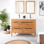 Meuble salle de bain en teck massif et céramique sira 120 cm Meuble salle de bain en teck massif et céramique sira 120 cm