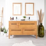 Meuble salle de bain en teck massif et cramique sira 140 cm