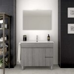 Meuble de salle de bain � poser temis avec miroir et lavabo - 2 tiroirs avec poign�e � gorge et un grand ...