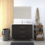 Meuble de salle de bain vli avec trois tiroirs, plan vasque et miroir. avec porte - serviettes en cadeau ...