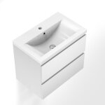 Meuble de salle de bain avec vasque, 50 cm 2 tiroirs  fermeture amortie blanc, meuble suspendu
