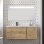 Cosyneo - meuble de salle de bain vasque d�port�e - roble (ch�ne clair) - king et miroir led stam - 120cm ...