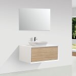 Meuble salle de bain pour vasque  poser palio largeur 90 cm blanc mat chne clair textur