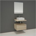 Meuble de salle de bain will - plan suspendu 60 cm + meuble tiroir + vasque + miroir + equerres