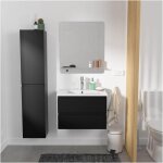 Mob - in - meuble simple vasque 60cm avec vasque, miroir et colonne sorrento noir