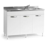 Meuble sous évier avec 3 portes évier exclu blanc cendré 120 cm Meuble sous évier avec 3 portes évier exclu blanc cendré 120 cm