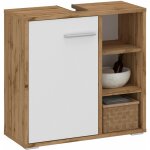 Meuble sous lavabo nistos avec 1 porte et 3 �tag�res couleur ch�ne wotan et blanc