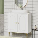 Meuble sous lavabo blanc 30x60x63 cm ? mdf r�sistant � l'humidit� ? �tag�re r�glable ? double porte pour ...