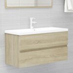 Maison chic ? meuble sous vasque simple ch�ne sonoma ? lavabo c�ramique int�gr� blanc ? dimensions 90x38, ...