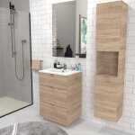 Meuble sous - vasque 3 tiroirs marbella 60 cm + vasque + miroir / d�cor ch�ne blanchi /