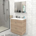 Meuble sous - vasque 3 tiroirs marbella 80 cm + vasque + miroir / décor chêne blanchi / Meuble sous - vasque 3 tiroirs marbella 80 cm + vasque + miroir / décor chêne blanchi /