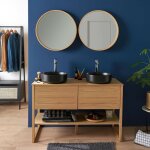 Mob - in - meuble sous vasque atoll 120cm + vasque noire + miroir