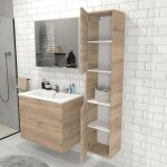 Meuble sous vasque malaga 80 cm + vasque + miroir + colonne / décor chêne blanchi / Meuble sous vasque malaga 80 cm + vasque + miroir + colonne / décor chêne blanchi /