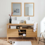 Mob - in - meuble sous vasque plaqu� ch�ne naturel atoll 140cm + vasque + miroir carr�