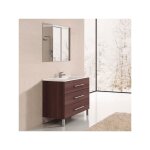 Meuble sous - vasque de salle de bain ribera avec vasque et miroir. livr assembl 60cm frne tea