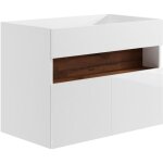 Meuble sous vasque suspendu  leds - blanc et naturel fonc - l80 cm - pozega