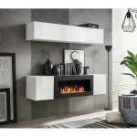 Meublorama - meubles suspendus avec cheminée décorative collection fly n1. coloris blanc. Meublorama - meubles suspendus avec cheminée décorative collection fly n1. coloris blanc.