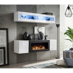 Meublorama - meubles suspendus avec cheminée décorative collection fly n2. coloris blanc. Meublorama - meubles suspendus avec cheminée décorative collection fly n2. coloris blanc.