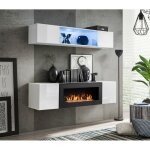 Meubles suspendus avec chemin�e d�corative collection fly n3. coloris blanc.