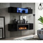 Meublorama - meubles suspendus avec chemine dcorative fly n3 ? noir ? meuble tv suspendu design pour ...