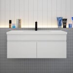 Meuble suspendu avec vasque 100 cm salle de bain, meuble blanc 2 portes Meuble suspendu avec vasque 100 cm salle de bain, meuble blanc 2 portes