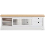 Homifab - meuble tv 1 porte coulissante 2 tiroirs en pin massif blanc / effet ch�ne 158 cm - fabia