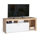 Idmarket - meuble tv 110 cm malo bois et placard blanc