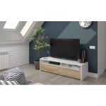 Abitare - meuble tv 130x40x36 cm blanc mat et ch�ne canadien avec 2 portes ? v�rone
