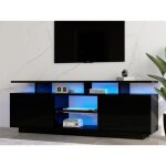 Modernluxe - meuble tv 140 cm avec clairage led en 16 couleurs - avec cloisons vitres - noir