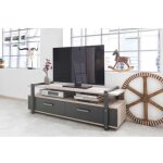 Meuble tv 140x45x45 cm chne clair et gris anthracite avec deux tiroirs - piombino