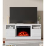 Meuble tv de 147 cm de large avec insert de chemine de 23 , meuble  portes en saillie, centre de divertisse ...