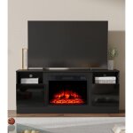 Meuble tv de 147cm de large avec insert de chemine de 23 , meuble  portes en relief, centre de divertisseme ...