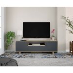 Abitare - meuble tv 150x41x46 cm chêne et gris anthracite avec 3 portes et 1 étagère centrale ? venise ... Abitare - meuble tv 150x41x46 cm chêne et gris anthracite avec 3 portes et 1 étagère centrale ? venise ...