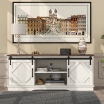 Meuble tv, 150 x 40 x 60 cm, buffet avec 2 portes coulissantes, tagres rglables, blanc