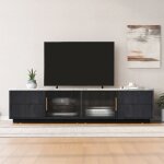 Wishdor - meuble tv 160 cm avec 2 portes en verre, tiroirs avec fonction push - to - open, plateau de ... Wishdor - meuble tv 160 cm avec 2 portes en verre, tiroirs avec fonction push - to - open, plateau de ...