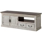 Massivmoebel24 - meuble tv 160x50x60 en bois de manguier / acacia blanc cir� castle - antik 103