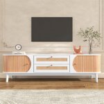 Fortuna lai - meuble tv 170x39. 5x46cm - meuble tv en bois avec portes et tiroirs en rotin style maison ...