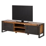 Meubletmoi - meuble tv 180 cm 2 tiroirs 2 niches bois acacia et m�tal - workshop