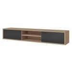 Meublorama - meuble tv 180cm, 2 portes et 2 niches collection maanum. couleur chne clair et gris.