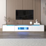 Meuble tv 180cm avec lumire led  couleurs changeantes - 3 grands compartiments - blanc