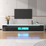 Modernluxe - meuble tv 180cm avec lumière led à couleurs changeantes - 3 grands compartiments - noir Modernluxe - meuble tv 180cm avec lumière led à couleurs changeantes - 3 grands compartiments - noir