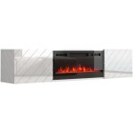 Bb - loisir - meuble tv 183x38x35 cm blanc brillant / blanc mat rota avec chemine intgre noir meuble ...