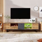 Tanant ? meuble tv 190x40x50cm avec �clairage led ? 1 tiroir et 3 portes ? �tag�res en verre ? design ...