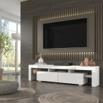 Meuble tv 190x45hx35 cm blanc mat avec 2 compartiments