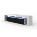 Meuble tv panama 190 cm blanc mat / noir brillant + led